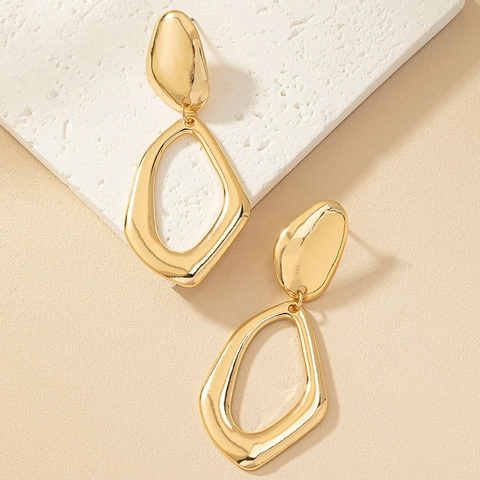 Hollow Geometric Drop Earrings Alloy Irregular Large Statement French Style Gold Plated Jewelry For Women