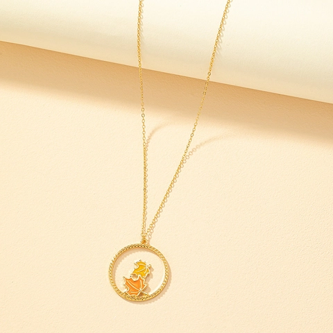 Enamel Ahornblatt Anhänger Halskette Legierung Rund Geometrisch Herbst Stil Schmuck Für Frauen Nische