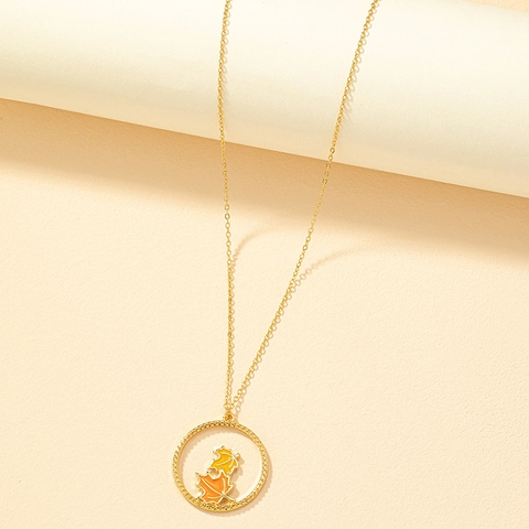Enamel Ahornblatt Anhänger Halskette Legierung Rund Geometrisch Herbst Stil Schmuck Für Frauen Nische