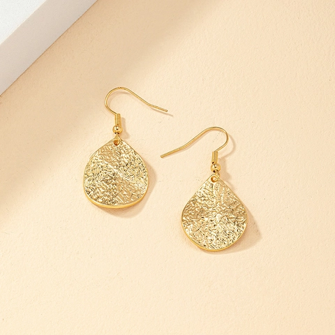 Hammered Texture Water Drop Dangle Earrings Gold Tone Alloy Irregular Metal Teardrop Earrings For Women Retro Style
