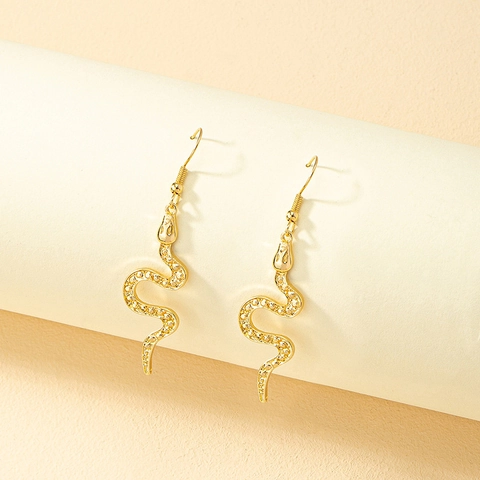 Gold Snake Dangle Earrings Alloy Rhinestone Animal Shaped Hook Jewelry Fashion Stylish Minimalist For Women