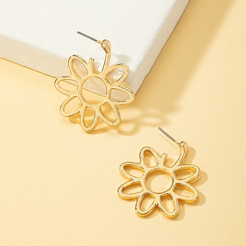 Orecchini A Lobo A Fiore In Lega Dorata Minimalista Petalo Geometrico Cavo Gioielli Chic Per Donna