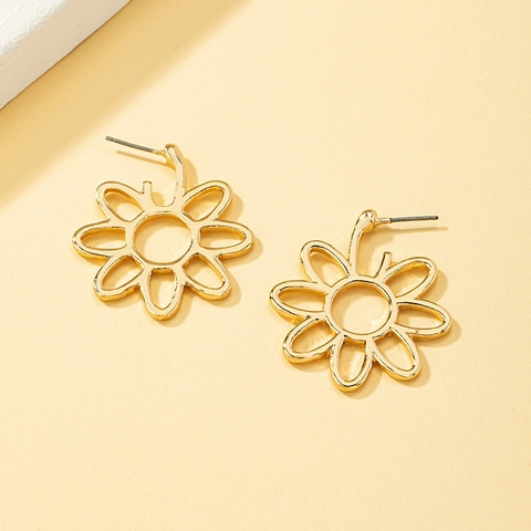 Orecchini A Lobo A Fiore In Lega Dorata Minimalista Petalo Geometrico Cavo Gioielli Chic Per Donna