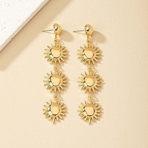 Tiered Sun Star Dangle Drop Ohrringe Böhmische Vergoldete Legierung Vintage Geometrischer Schmuck Damen