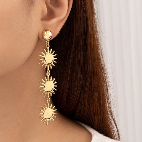 Tiered Sun Star Dangle Drop Ohrringe Böhmische Vergoldete Legierung Vintage Geometrischer Schmuck Damen