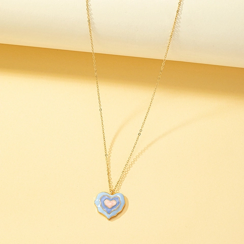 Collar Con Colgante De Corazón Aleación Bañado En Oro Esmalte Varias Capas Dulce Romántico Joyas Mujeres Niñas