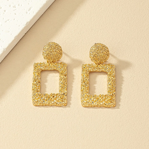 Pendientes Colgantes Geométricos Rectangulares Textura Martillada Aleación Color Dorado Joyería De Moda Mujer