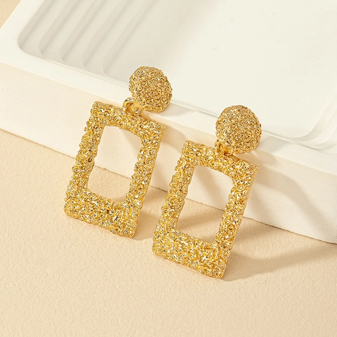 Pendientes Colgantes Geométricos Rectangulares Textura Martillada Aleación Color Dorado Joyería De Moda Mujer