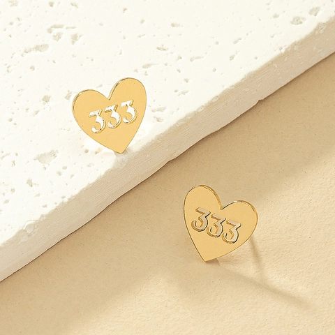 Hart Knopoorbellen Goud Metaallegering Hol Engel Nummer 333 Ontwerp Minimalistische Sieraden Voor Vrouwen Dagelijks Mode
