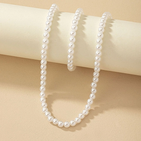 Elegant Round White Faux Artificial Pearl Necklace And Bracelet With Gold Alloy OT Buckle For Women Simple Fashion Jewelry