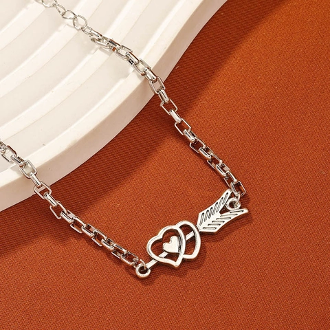 Cupid Pfeil Herz Armband Legierung Silber Ton Verstellbare Verlängerungskette Romantischer Modeschmuck Für Frauen