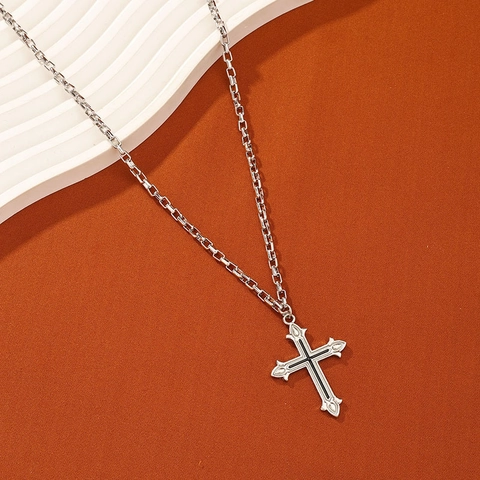 Kreuz Anhänger Halskette Vintage Gothic Legierung Schmuck Für Herren Damen Minimalistischer Stil Retro Design Box Kette