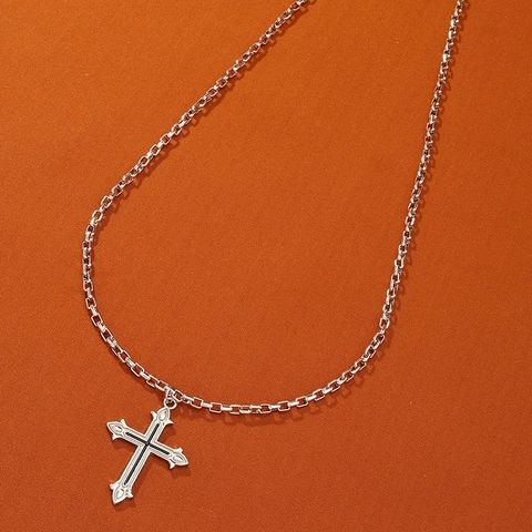 Kreuz Anhänger Halskette Vintage Gothic Legierung Schmuck Für Herren Damen Minimalistischer Stil Retro Design Box Kette