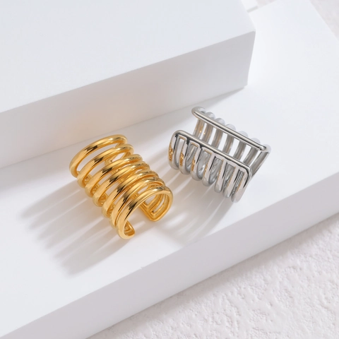 Roestvrijstalen Meerlaagse Spiraal Ear Cuffs 18K Verguld Veerlijn Geometrische Clip On Oorbellen Zonder Piercing Voor Dames