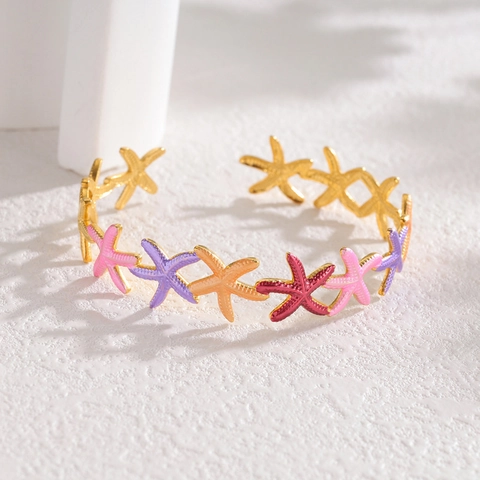 Bracciale Rigido Stella Marina In Acciaio Inossidabile Smalto Colorato Stile Marino Regolabile Per Donna Elegante