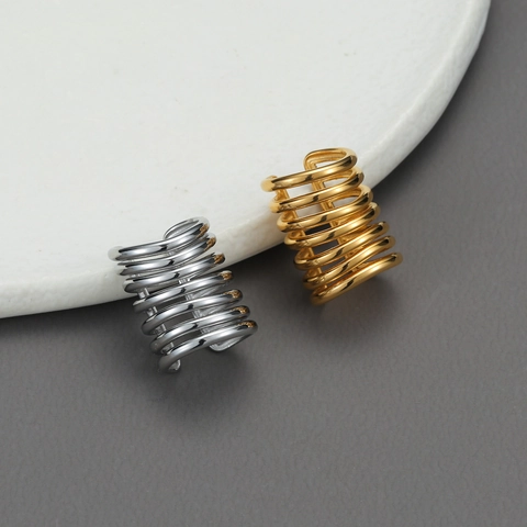 Roestvrijstalen Meerlaagse Spiraal Ear Cuffs 18K Verguld Veerlijn Geometrische Clip On Oorbellen Zonder Piercing Voor Dames