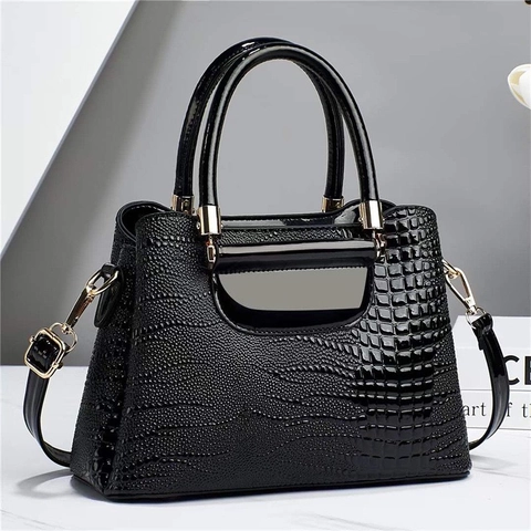 Bolsos De Mujer PU Cuero Patente Cocodrilo Piedra Cuadros Relieve Gran Capacidad Bolso Hombro Cruzado Elegante Estructurado