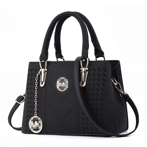Women Handbag PU Leather Large Capacity Shoulder Crossbody Bag Vintage Style Top Handle Tote With Metal Charm Decor