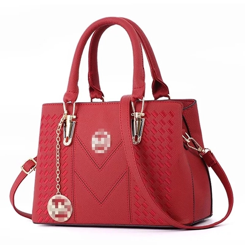 Women Handbag PU Leather Large Capacity Shoulder Crossbody Bag Vintage Style Top Handle Tote With Metal Charm Decor
