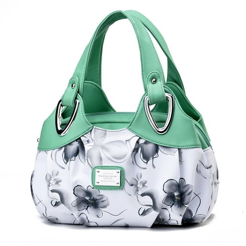 Borsa A Mano Moda Donna Pelle PU E Tessuto Stampato Grande Capacità Borsa Dumpling Chiusura Lampo Casual Viaggio Tote