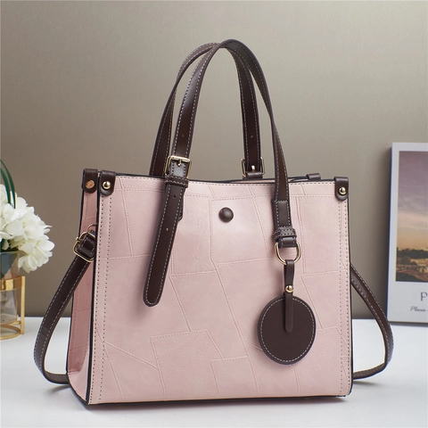 Women Shoulder Bag PU Leather Patchwork Color Block Large Capacity Tote Handbag With Top Handle And Adjustable Strap