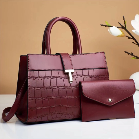Handbag And Clutch Crocodile Embossed PU Leather Top Handle Shoulder Bag With Metal Buckle For Women
