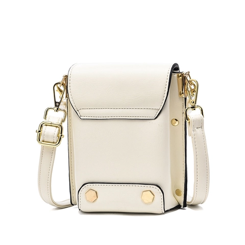 Women Shoulder Mobile Phone Bag PU Leather Artificial Pearl Handle Geometric Embroidery Trendy Crossbody Small Square Handbag