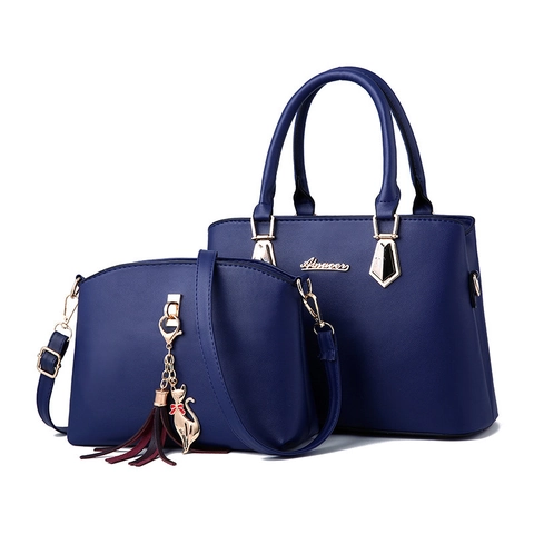 PU Leather Litchi Texture Women Handbags Shoulder Bag And Crossbody Bag With Cat Pendant Tassel Golden Hardware Elegant