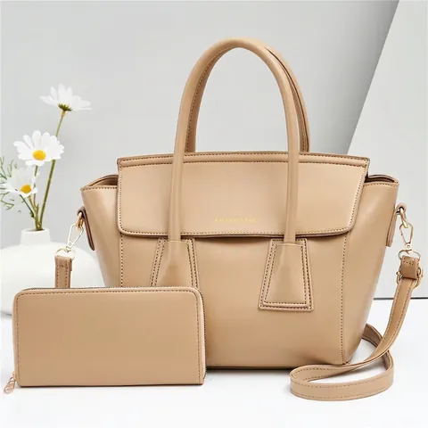 Damen PU Leder Handtasche Und Lange Brieftasche Große Kapazität Eimer Schulter Umhängetasche Mode Täglich