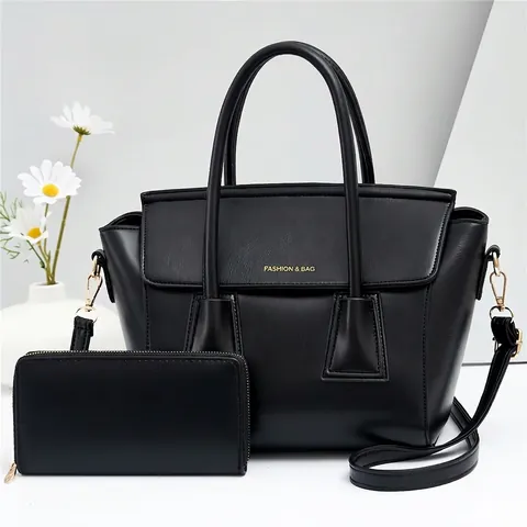 Damen PU Leder Handtasche Und Lange Brieftasche Große Kapazität Eimer Schulter Umhängetasche Mode Täglich