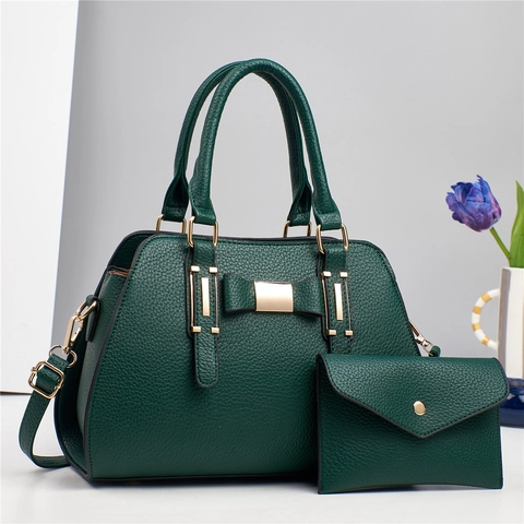 Borsa A Mano In Pelle PU Donna Motivo Litchi Decorazione Fiocco Borsa A Tracolla E Pochette A Busta Versatile Elegante