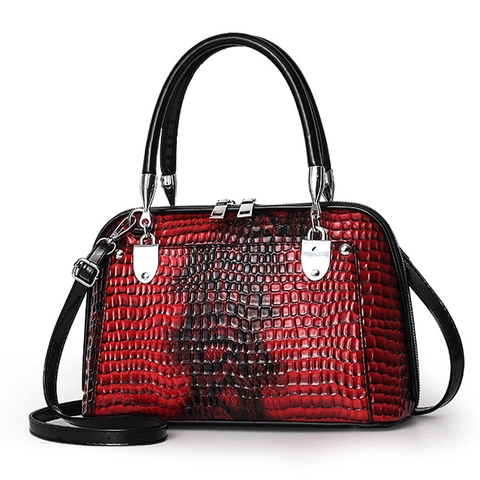 Sac À Main Femme En Cuir PU Gaufré Crocodile Forme Coquille Sac À Bandoulière Grande Capacité Mode Dame Tote