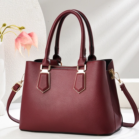 Borsa da Donna in Pelle PU con Motivo Litchi Elegante Hardware Dorato Borsa a Mano Tracolla Tote per Pendolari