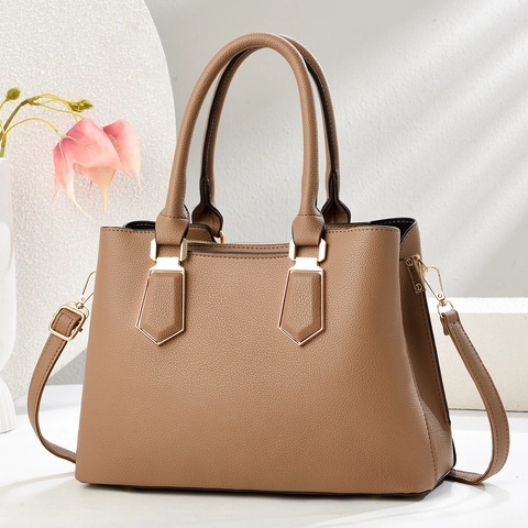 Women Lychee Pattern PU Leather Handbag Large Capacity Commute Fashion Tote Bag With Detachable Shoulder Strap