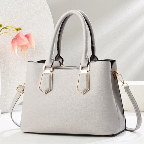 Borsa da Donna in Pelle PU con Motivo Litchi Elegante Hardware Dorato Borsa a Mano Tracolla Tote per Pendolari