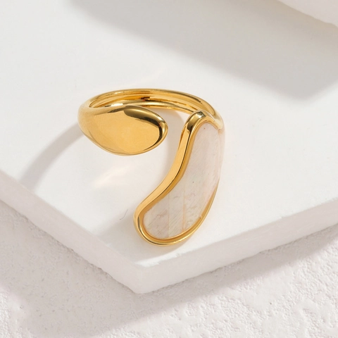 Anillo Ajustable Abierto Con Incrustación De Concha Geométrica Irregular Joyería Minimalista De Acero Inoxidable Chapado En Oro Para Mujer