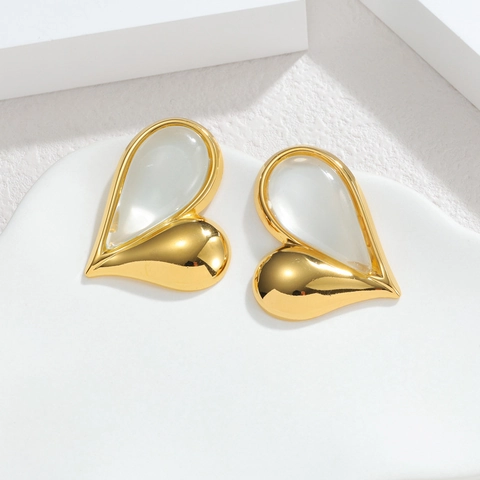 Asymmetric Heart Stud Earrings With Stainless Steel Earring Post Gold Plated Elegant Jewelry For Women
