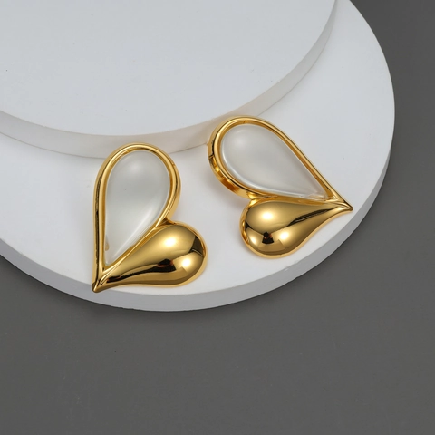 Asymmetric Heart Stud Earrings With Stainless Steel Earring Post Gold Plated Elegant Jewelry For Women