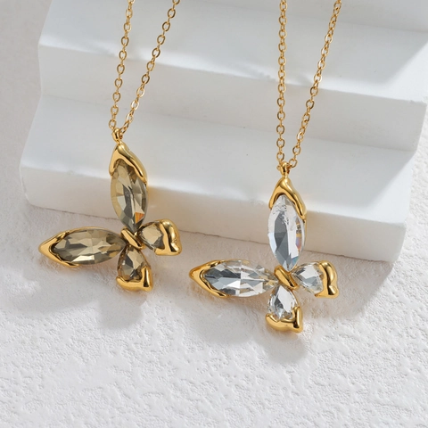 Roestvrij Staal Vlinder Ketting Oorbellen Ring Verguld Strass Kristal Sieraden Collectie Voor Dames