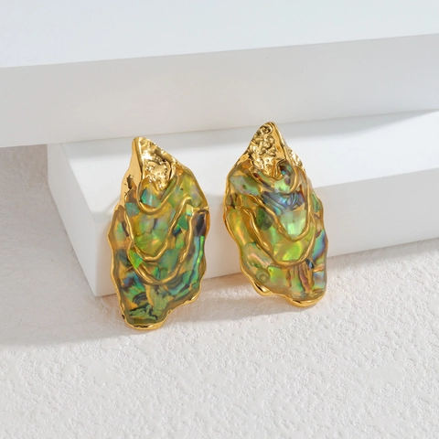 Irregular Oyster Shape Earrings Stainless Steel 18K Gold Plated Abalone Shell Inlay Organic Design For Women