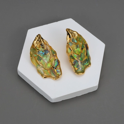 Irregular Oyster Shape Earrings Stainless Steel 18K Gold Plated Abalone Shell Inlay Organic Design For Women