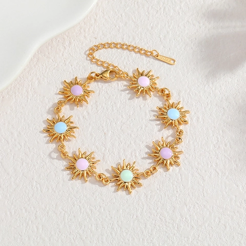 Gioielli Collana E Bracciale Girasole Sole Acciaio Inossidabile Smalto Colorato Placcato Oro Moda Estate Bohemien Accessorio Donna