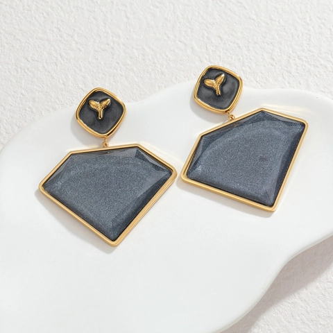 Orecchini Pendenti Geometrici a Coda di Pesce in Acciaio Inossidabile Vintage Francese per Donna Gioielli di Lusso Intarsiati in Resina Perlata Placcati Oro
