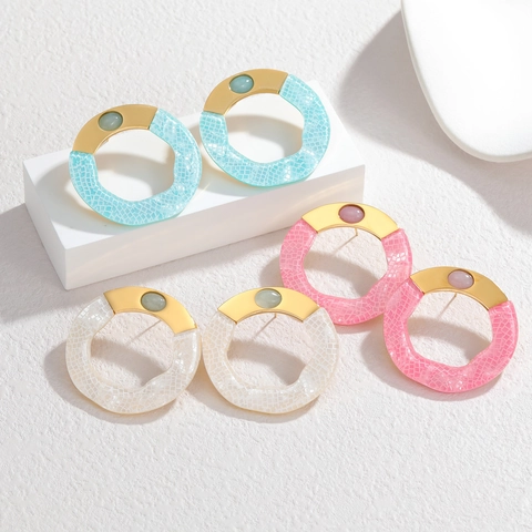 Geometrische Creolen Edelstahl Ohrstecker Harz Gittermuster Retro Minimalistischer Goldton Schmuck Für Damen
