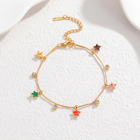 Collana E Bracciale Con Pendente A Stella Zirconi Colorati Acciaio Inossidabile Placcato Oro 18K Gioielli Di Moda Per Donna