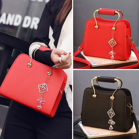 Elegante Borsa a Mano da Donna in Pelle Grande Capacità Borsa a Tracolla Con Cuciture Geometriche Manico in Metallo Oro Borsa Fashion