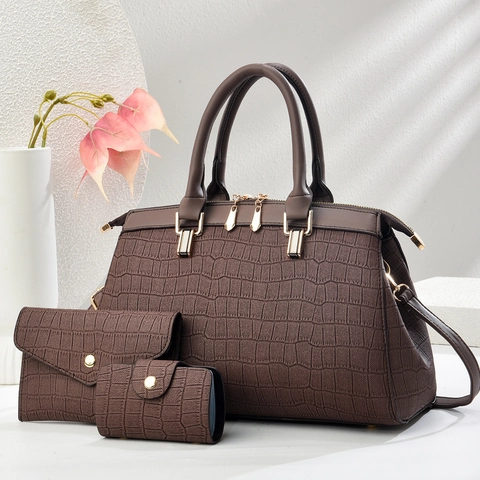 Crocodile Embossed Handbag Shoulder Bag Wallet And Card Holder Women PU Leather Large Capacity Elegant Fashionable