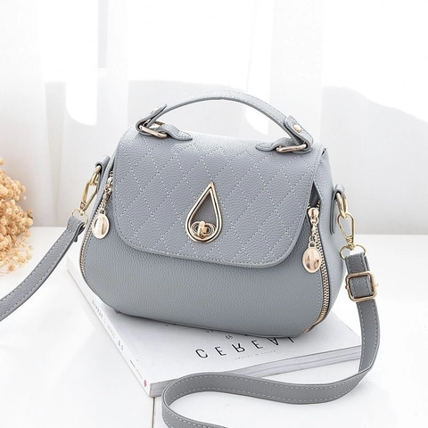 Women Crossbody Bag Litchi Pattern Faux Leather Quilted Flap Water-Drop Lock Top-Handle Satchel For Daily Use Casual