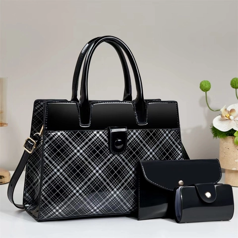 Damen Handtasche Tasche Kartenhalter Lackleder Kariert Große Kapazität Schulter Umhängetasche Elegant Urban Minimalistisch
