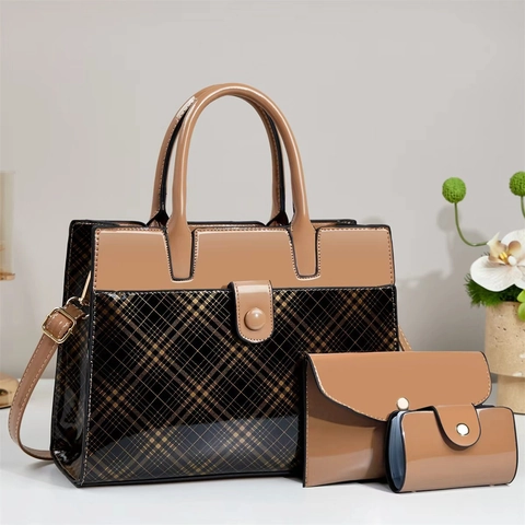 Damen Handtasche Tasche Kartenhalter Lackleder Kariert Große Kapazität Schulter Umhängetasche Elegant Urban Minimalistisch